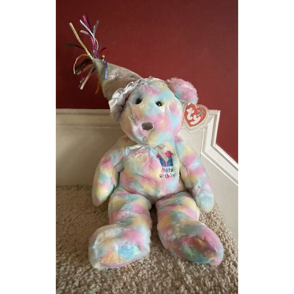 TY MWMT HAPPY BIRTHDAY BUDDY BEAR WITH HAT- 13" BUDDY- 2003- GREAT GIFT!
